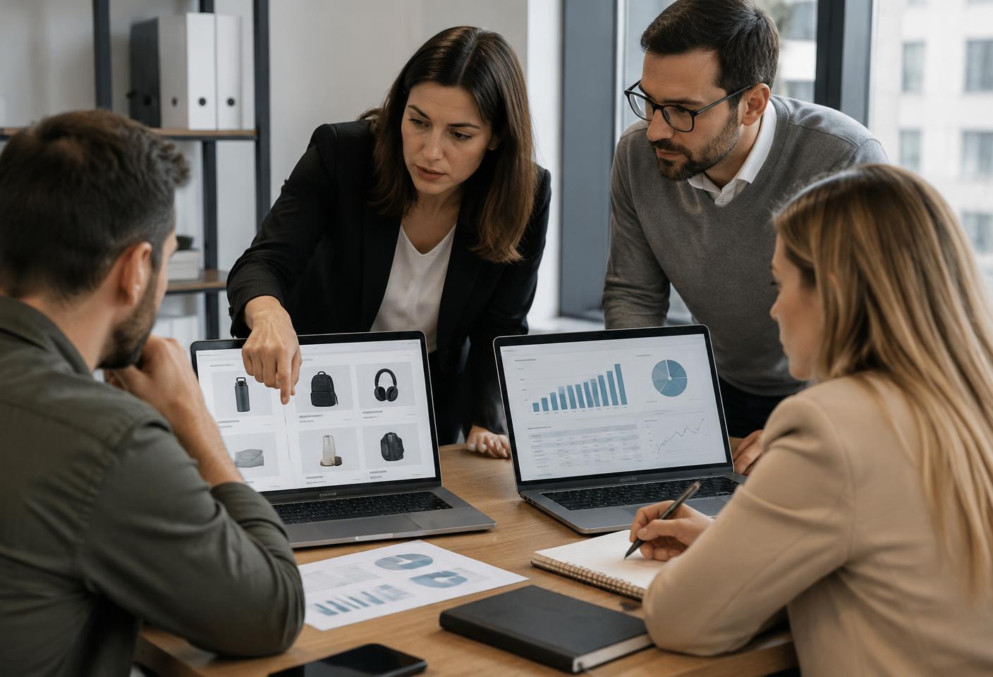 Equipo comercial analizando catálogo y resultados de ecommerce